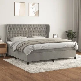 Box spring bed with light gray velvet mattress 200x200 cm by vidaXL, Beds and slatted bases - Ref: Foro24-3129411, Price: 713...