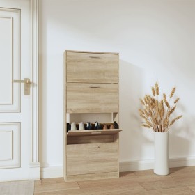 Mueble zapatero madera contrachapada color roble 59x17x150 cm en Zapateros y organizadores de calzado | Comprar online en Foru.e