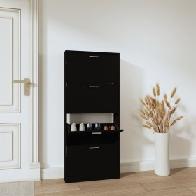 Mueble zapatero madera contrachapada negro 59x17x150 cm en Zapateros y organizadores de calzado | Comprar online en Foru.es