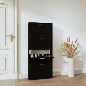 Mueble zapatero madera contrachapada negro 59x17x150 cm en Zapateros y organizadores de calzado | Comprar online en Foru.es