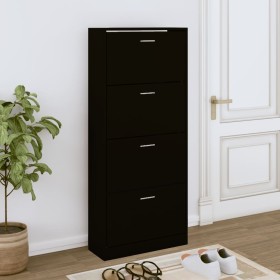 Mueble zapatero madera contrachapada negro 63x24x147 cm en Zapateros y organizadores de calzado | Comprar online en Foru.es
