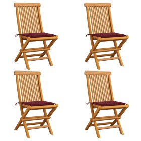 Sillas de jardín 4 uds con cojines rojo tinto madera de teca en Sillas de jardín | Comprar online en Foru.es