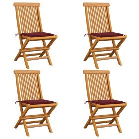 Sillas de jardín 4 uds con cojines rojo tinto madera de teca en Sillas de jardín | Comprar online en Foru.es