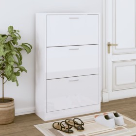 Mueble zapatero madera contrachapada blanco brillo 63x24x103 cm en Zapateros y organizadores de calzado | Comprar online en Foru