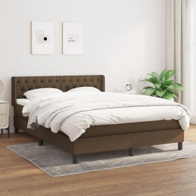 Cama box spring con colchón tela marrón oscuro 140x200 cm de vidaXL, Camas y somieres - Ref: Foro24-3129956, Precio: 451,60 €...