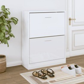 Mueble zapatero madera contrachapada blanco brillo 63x24x81 cm en Zapateros y organizadores de calzado | Comprar online en Foru.