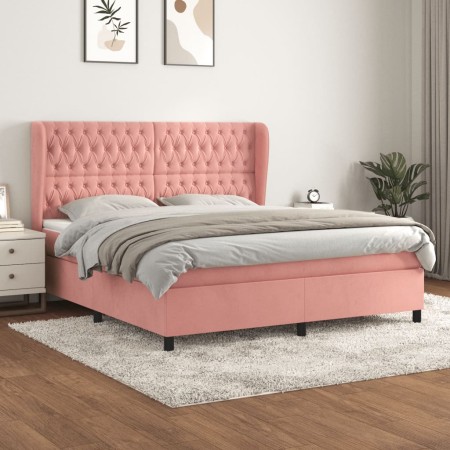 Cama box spring con colchón terciopelo rosa 180x200 cm de vidaXL, Camas y somieres - Ref: Foro24-3129410, Precio: 628,81 €, D...