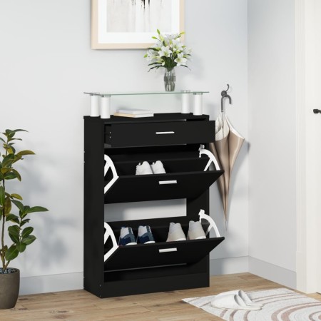 Mueble zapatero madera contrachapada negro 63x24x104 cm en Zapateros y organizadores de calzado | Comprar online en Foru.es