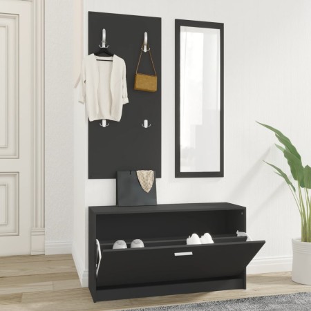 Set de mueble zapatero 3 en 1 madera contrachapada negro en Zapateros y organizadores de calzado | Comprar online en Foru.es