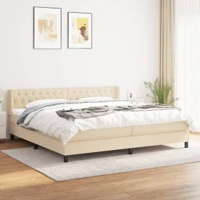 Box spring bed with cream fabric mattress 200x200 cm by vidaXL, Beds and slatted bases - Ref: Foro24-3129982, Price: 572,22 €...