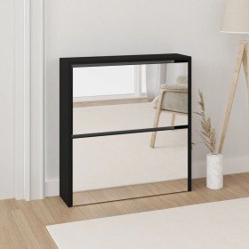 Mueble zapatero con espejo 2 niveles negro 63x17x67 cm en Zapateros y organizadores de calzado | Comprar online en Foru.es