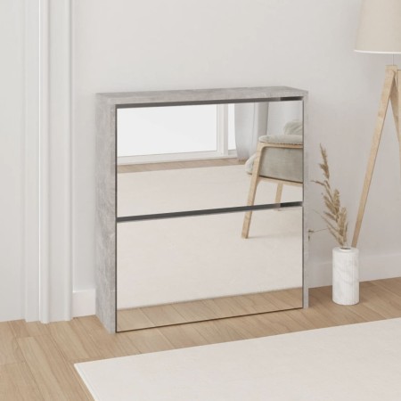 Mueble zapatero con espejo 2 niveles gris hormigón 63x17x67 cm en Zapateros y organizadores de calzado | Comprar online en Foru.