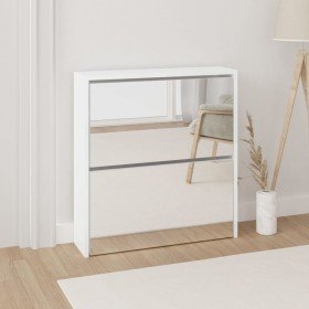 Mueble zapatero con espejo 2 niveles blanco brillo 63x17x67 cm en Zapateros y organizadores de calzado | Comprar online en Foru.