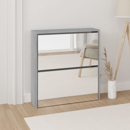Mueble zapatero con espejo 2 niveles gris Sonoma 63x17x67 cm en Zapateros y organizadores de calzado | Comprar online en Foru.es
