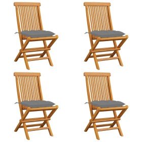 Sillas de jardín 4 uds madera maciza de teca y cojines grises en Sillas de jardín | Comprar online en Foru.es
