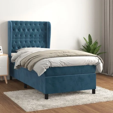 Cama box spring con colchón terciopelo azul oscuro 90x200 cm de vidaXL, Camas y somieres - Ref: Foro24-3129373, Precio: 390,9...