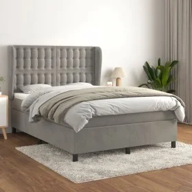Box spring bed with light gray velvet mattress 140x190 cm by vidaXL, Beds and slatted bases - Ref: Foro24-3129447, Price: 574...