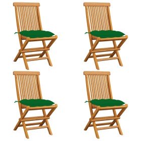 Sillas de jardín 4 uds madera maciza de teca con cojines verdes en Sillas de jardín | Comprar online en Foru.es