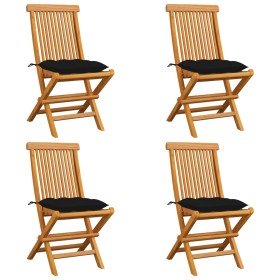 Sillas de jardín 4 uds madera maciza de teca con cojines negros en Sillas de jardín | Comprar online en Foru.es
