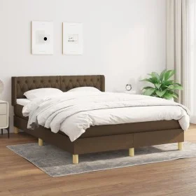 Cama box spring con colchón tela marrón oscuro 140x200 cm de vidaXL, Camas y somieres - Ref: Foro24-3130516, Precio: 435,22 €...