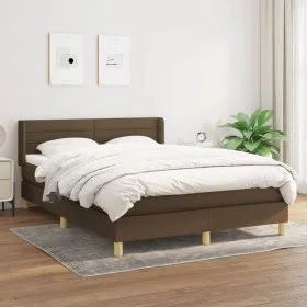 Cama box spring con colchón tela marrón oscuro 140x190 cm de vidaXL, Camas y somieres - Ref: Foro24-3130348, Precio: 457,51 €...