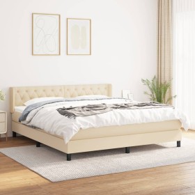 Cama box spring con colchón tela color crema 160x200 cm de vidaXL, Camas y somieres - Ref: Foro24-3129966, Precio: 552,99 €, ...