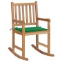 Silla mecedora de madera maciza de teca con cojín verde en Sillas de jardín | Comprar online en Foru.es