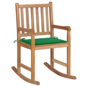Silla mecedora de madera maciza de teca con cojín verde en Sillas de jardín | Comprar online en Foru.es