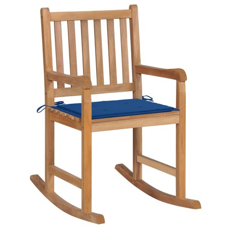 Silla mecedora de madera maciza de teca con cojín azul royal en Sillas de jardín | Comprar online en Foru.es