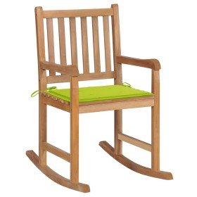 Silla mecedora de madera maciza teca con cojín verde brillante en Sillas de jardín | Comprar online en Foru.es