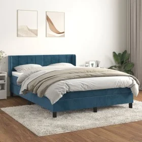Box spring bed with dark blue velvet mattress 140x190 cm by vidaXL, Beds and slatted bases - Ref: Foro24-3130959, Price: 428,...