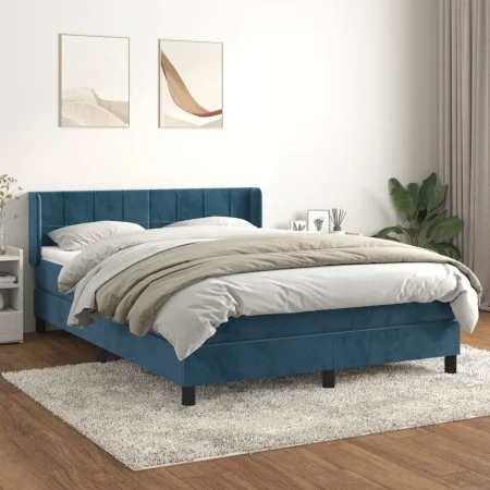 Box spring bed with dark blue velvet mattress 140x190 cm by vidaXL, Beds and slatted bases - Ref: Foro24-3130959, Price: 428,...