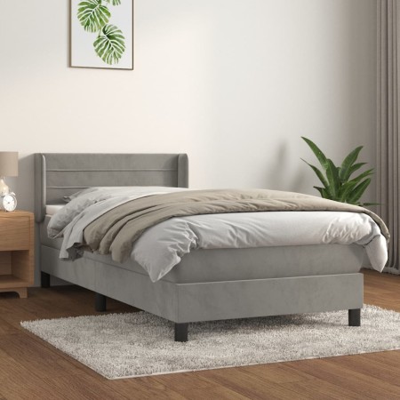 Cama box spring con colchón terciopelo gris claro 90x190 cm de vidaXL, Camas y somieres - Ref: Foro24-3130991, Precio: 292,42...