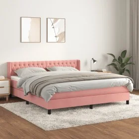 Box spring bed with pink velvet mattress 160x200 cm by vidaXL, Beds and slatted bases - Ref: Foro24-3131152, Price: 465,40 €,...