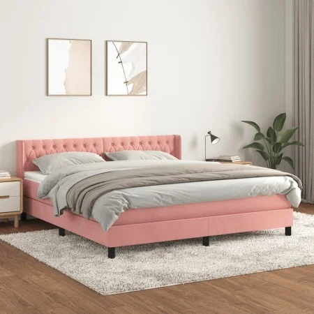 Box spring bed with pink velvet mattress 160x200 cm by vidaXL, Beds and slatted bases - Ref: Foro24-3131152, Price: 465,40 €,...