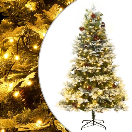 Árbol de Navidad con luces y piñas PVC PE verde 195 cm en Decoración Festiva y Estacional | Comprar online en Foru.es