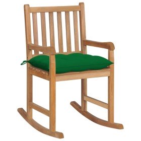 Silla mecedora de madera maciza de teca con cojín verde en Sillas de jardín | Comprar online en Foru.es