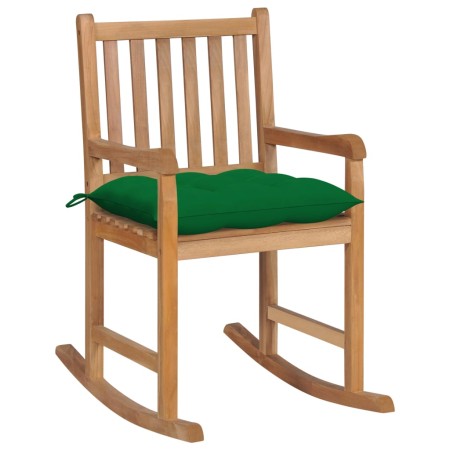 Silla mecedora de madera maciza de teca con cojín verde en Sillas de jardín | Comprar online en Foru.es