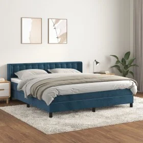 Box spring bed with dark blue velvet mattress 160x200 cm by vidaXL, Beds and slatted bases - Ref: Foro24-3131211, Price: 516,...