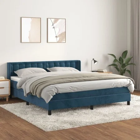 Box spring bed with dark blue velvet mattress 160x200 cm by vidaXL, Beds and slatted bases - Ref: Foro24-3131211, Price: 516,...