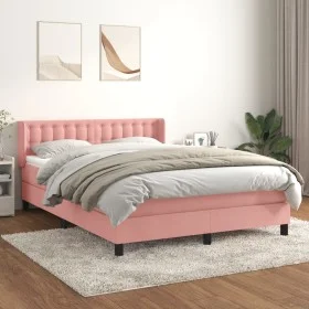 Box spring bed with pink velvet mattress 140x190 cm by vidaXL, Beds and slatted bases - Ref: Foro24-3131200, Price: 453,41 €,...
