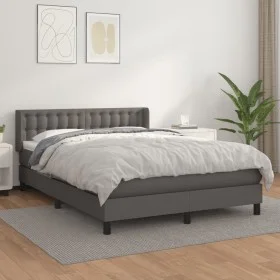 Cama box spring con colchón cuero sintético gris 140x190 cm de vidaXL, Camas y somieres - Ref: Foro24-3130779, Precio: 472,41...