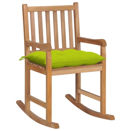 Silla mecedora de madera maciza teca con cojín verde brillante en Sillas de jardín | Comprar online en Foru.es