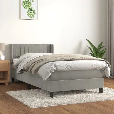Box spring bed with light gray velvet mattress 90x190 cm by vidaXL, Beds and slatted bases - Ref: Foro24-3131051, Price: 299,...