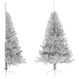 Medio árbol de Navidad artificial con soporte PET plata 150 cm en Decoración Festiva y Estacional | Comprar online en Foru.es