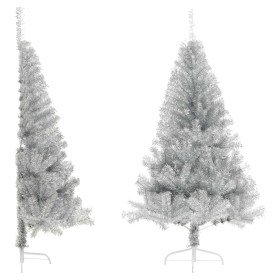 Medio árbol de Navidad artificial con soporte PET plata 150 cm en Decoración Festiva y Estacional | Comprar online en Foru.es