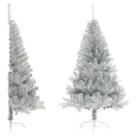 Medio árbol de Navidad artificial con soporte PET plata 150 cm en Decoración Festiva y Estacional | Comprar online en Foru.es