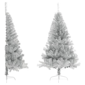Medio árbol de Navidad artificial con soporte PET plata 180 cm en Decoración Festiva y Estacional | Comprar online en Foru.es