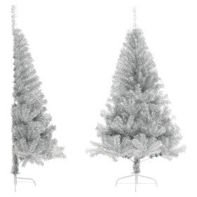 Medio árbol de Navidad artificial con soporte PET plata 180 cm en Decoración Festiva y Estacional | Comprar online en Foru.es