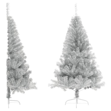 Medio árbol de Navidad artificial con soporte PET plata 180 cm en Decoración Festiva y Estacional | Comprar online en Foru.es